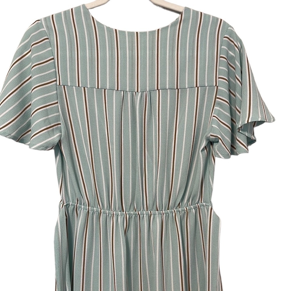 Pastel Striped Dress With Flutter Sleeve & Faux Wrap Tie Back- Size Medium - Picture 7 of 12